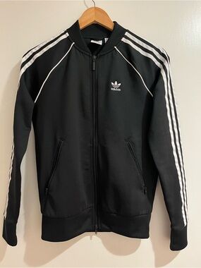 Adidas Black Track Jacket with White Stripes